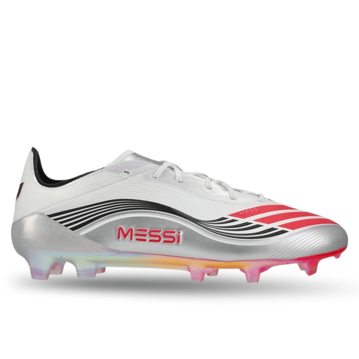 adidas F50 Messi Elite FG Soccer Cleats (White/Lucid Red/Silver Metallic) | SoccerWearhouse