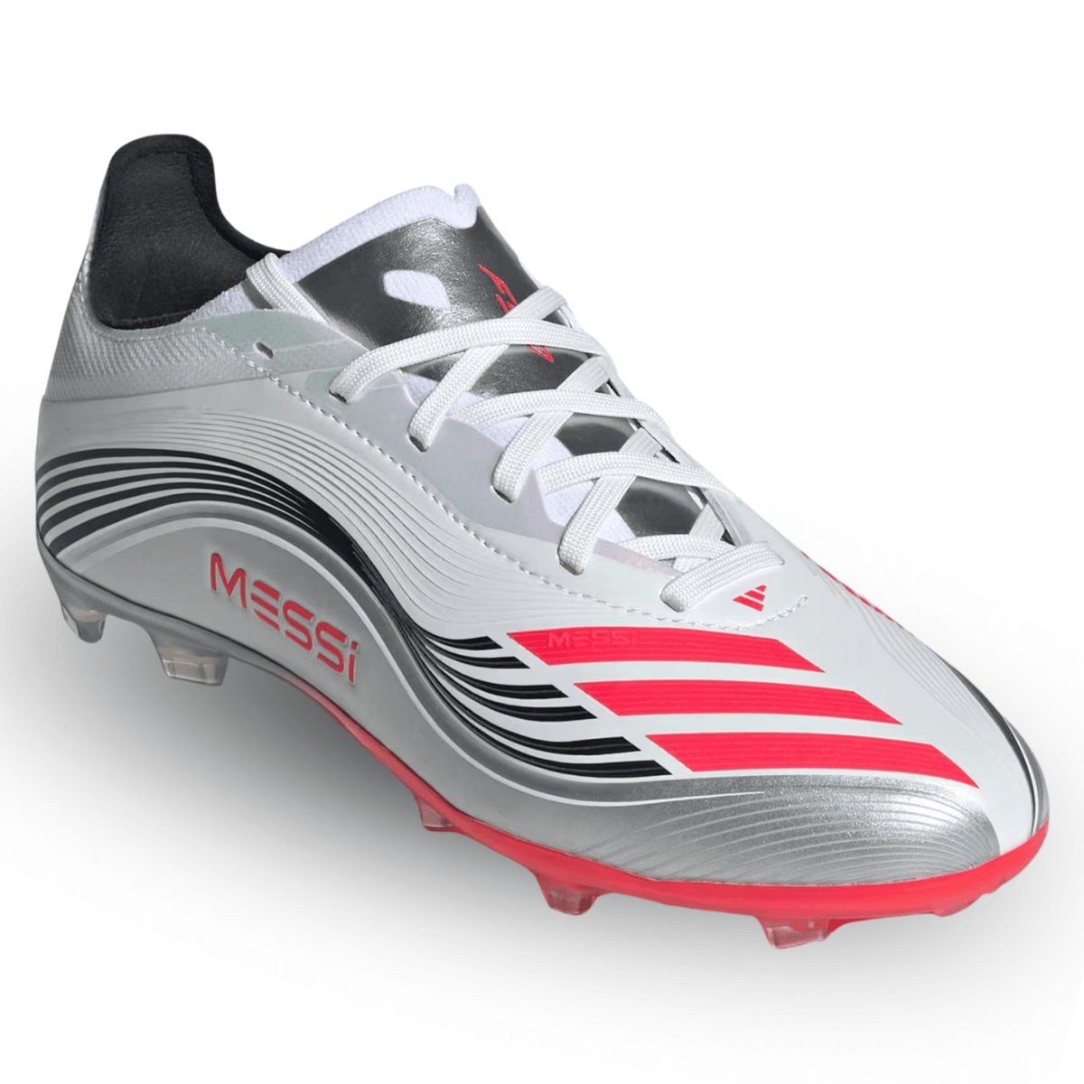 adidas F50 Messi Elite Firm Ground Junior Cleats (White/Lucid Red/Silver Metallic) | SoccerWearhouse