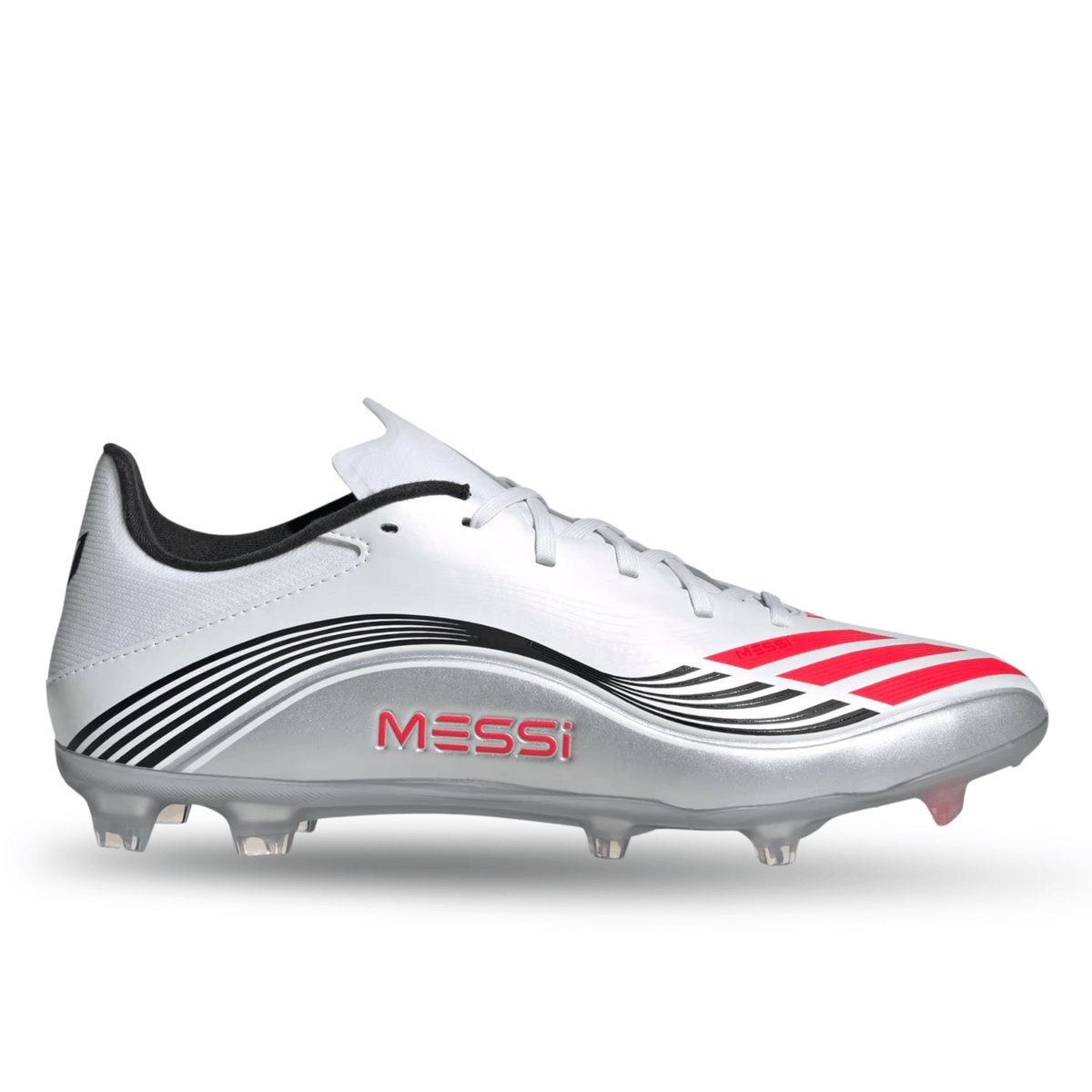 adidas F50 Messi League FG/MG Soccer Cleats (White/Lucid Red/Silver Metallic) | SoccerWearhouse
