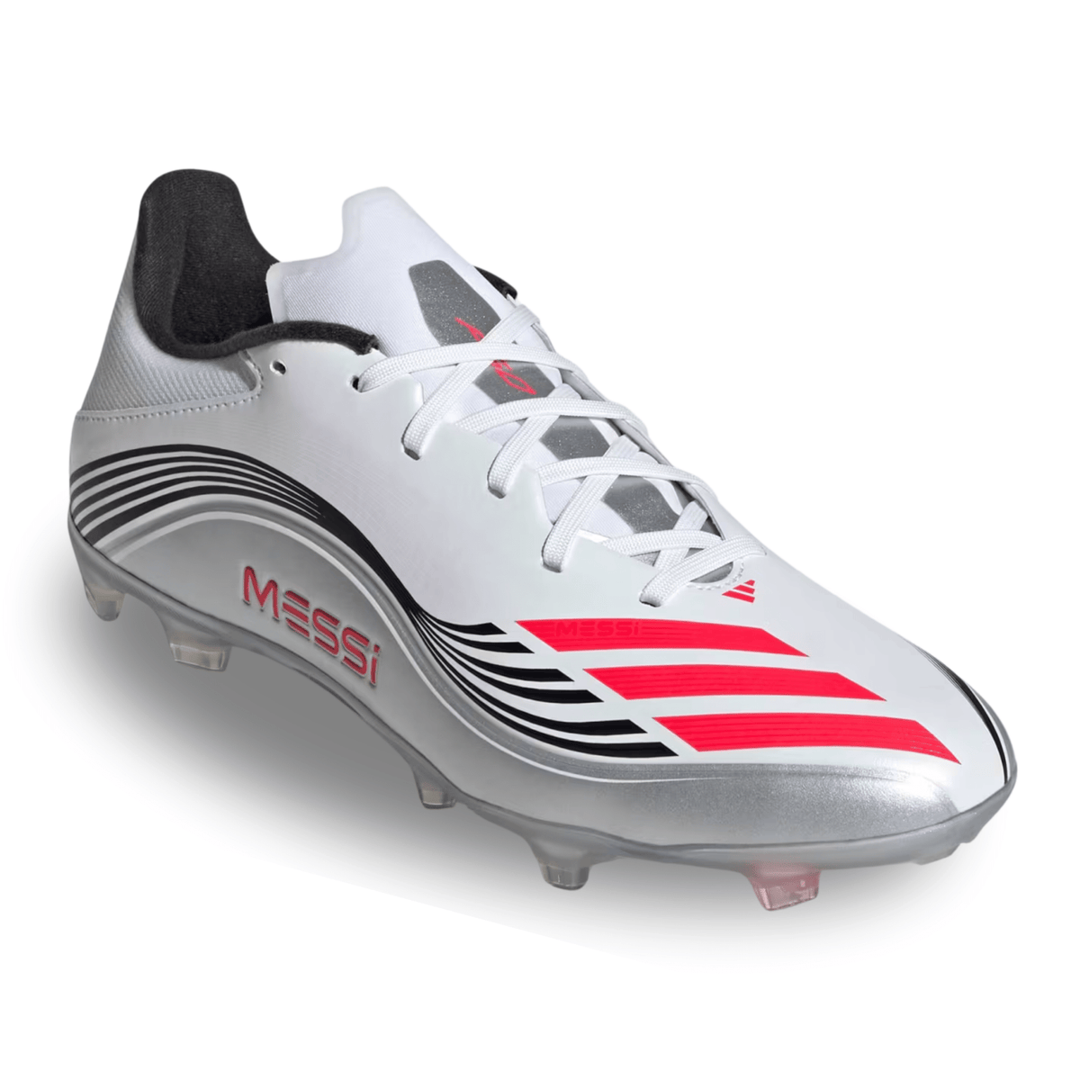 adidas F50 Messi League FG/MG Soccer Cleats (White/Lucid Red/Silver Metallic) | SoccerWearhouse