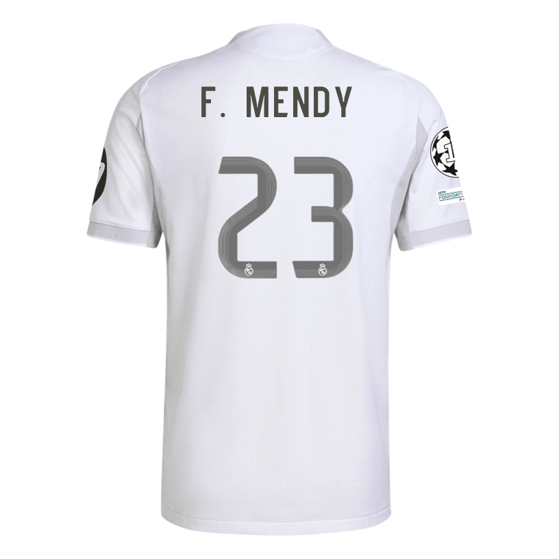 adidas Ferland Mendy Real Madrid 25/26 Home Jersey w/ Champions League Patches (White) | SoccerWearhouse