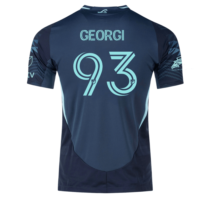 adidas Georgi Minoungou Seattle Sounders Authentic Away Jersey 25/26 w/ MLS Patches &amp; Sponsor (Aura Ink) | SoccerWearhouse