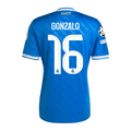 adidas Gonzalo Men's Real Madrid Third Jersey 25/26 w/ Champions League Patches (Blue/White)