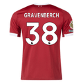 adidas Gravenberch Men's Liverpool Home Jersey 25/26 w/ NRFR + EPL Champions Patch (Strawberry Red)