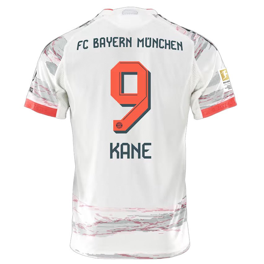 adidas Harry Kane Bayern Munich Authentic Away Jersey 25/26 w/ Sponsor + Meister Bundesliga Patch (White/Red) | SoccerWearhouse