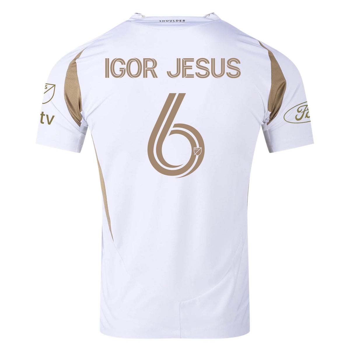adidas Igor Jesus LAFC Authentic Away Jersey w/ MLS + Apple + Ford Logo 25/26 (White/Gold) | SoccerWearhouse