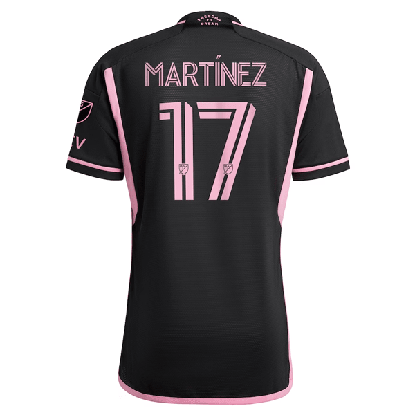 adidas Inter Miami Josef Martínez Authentic Player Version Away Jersey 23/24 w/ MLS Patches (Black/Pink) | SoccerWearhouse