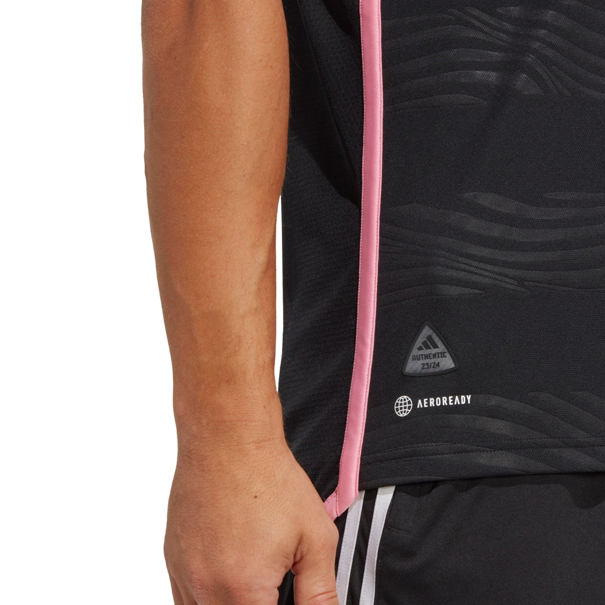 adidas Inter Miami Lionel Messi Authentic Player Version Away Jersey 23/24 w/ MLS Patches (Black/Pink) | SoccerWearhouse