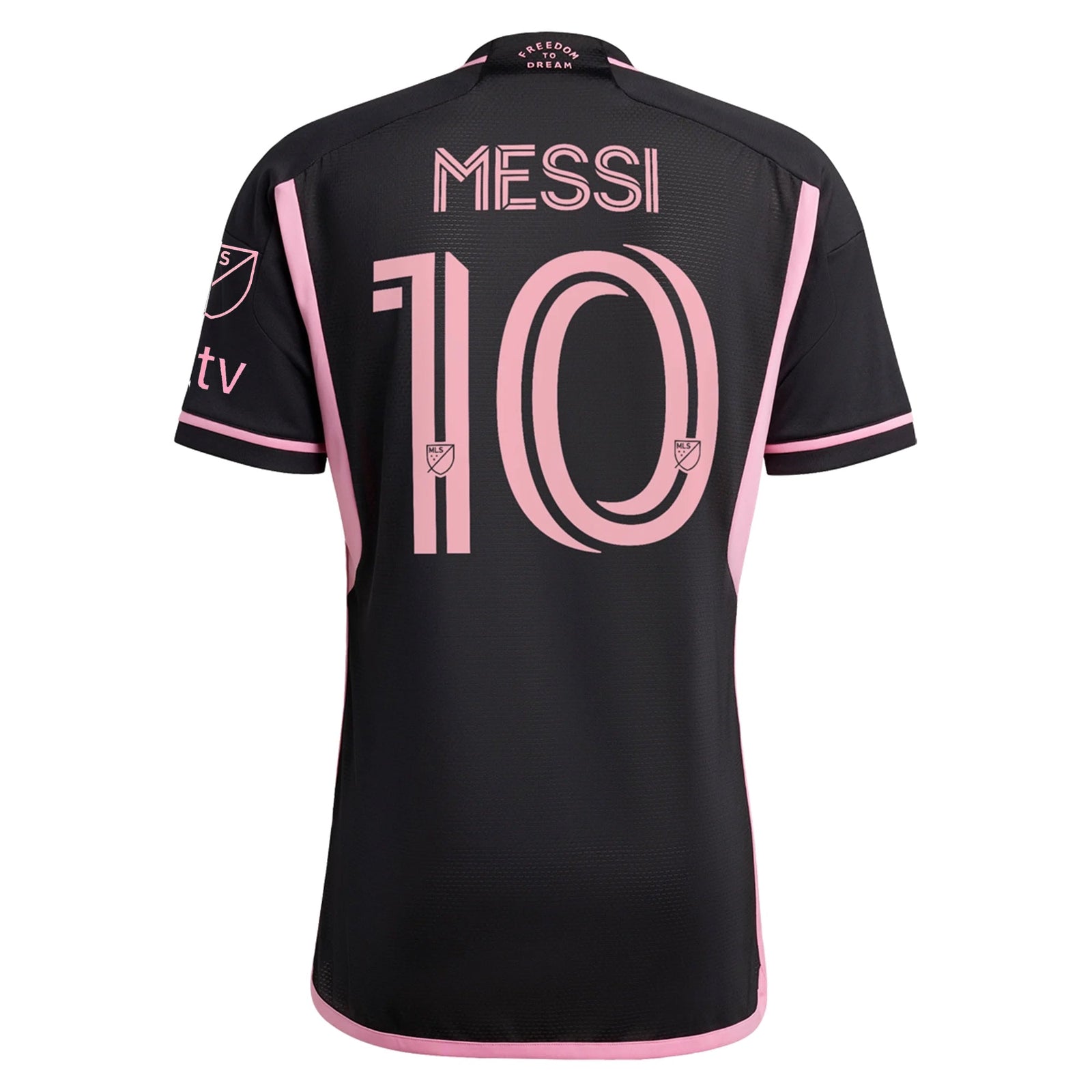 adidas Inter Miami Lionel Messi Authentic Player Version Away Jersey 23/24 w/ MLS Patches (Black/Pink) | SoccerWearhouse