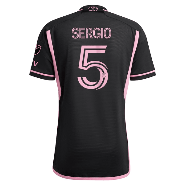 adidas Inter Miami Sergio Busquets Authentic Player Version Away Jersey 23/24 w/ MLS Patches (Black/Pink) | SoccerWearhouse