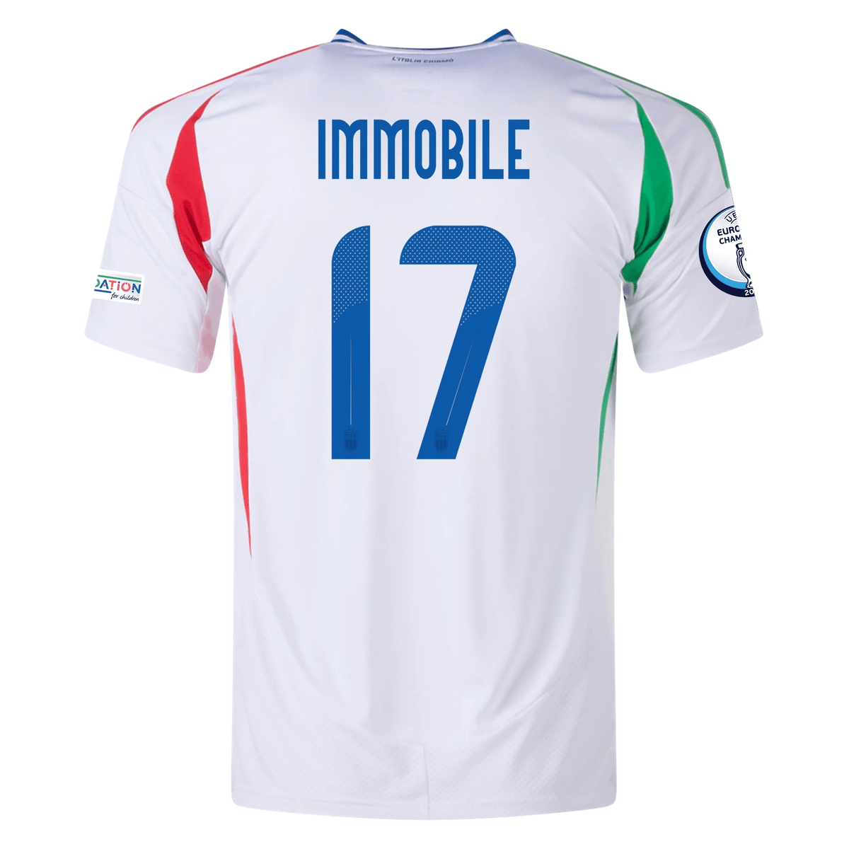 adidas Italy Ciro Immobile Away Jersey w/ Euro 2024 Patches 24/25 (Blue) | SoccerWearhouse