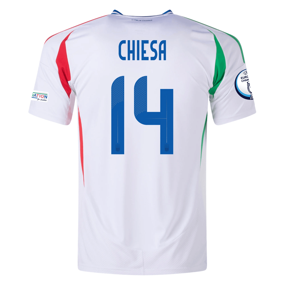 adidas Italy Federico Chiesa Away Jersey w/ Euro 2024 Patches 24/25 (Blue) | SoccerWearhouse