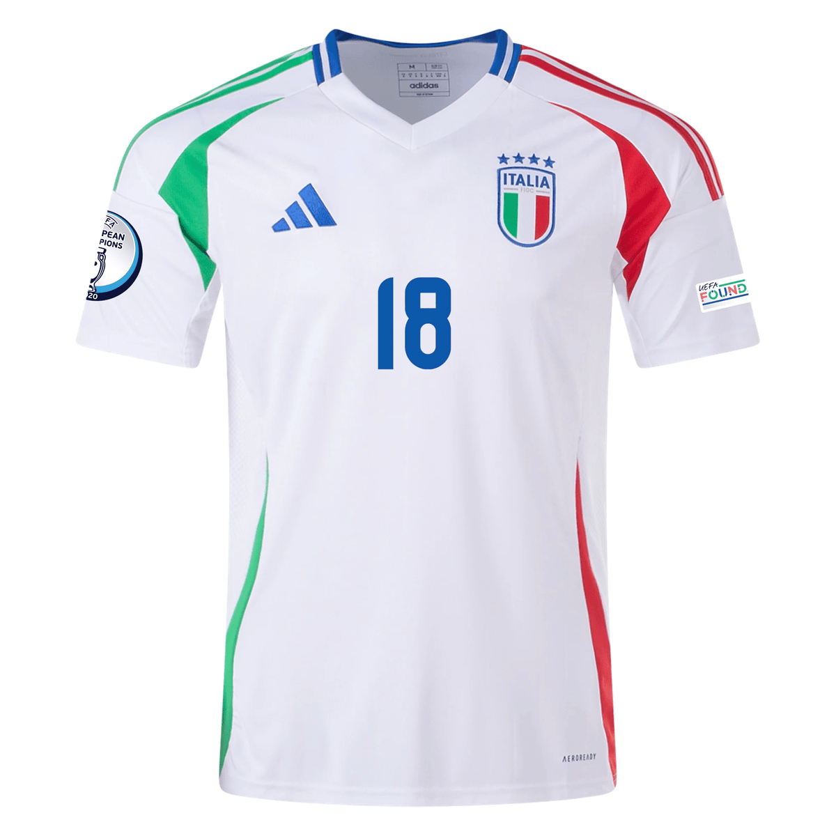 adidas Italy Nicolò Barella Away Jersey w/ Euro 2024 Patches 24/25 (Blue) | SoccerWearhouse
