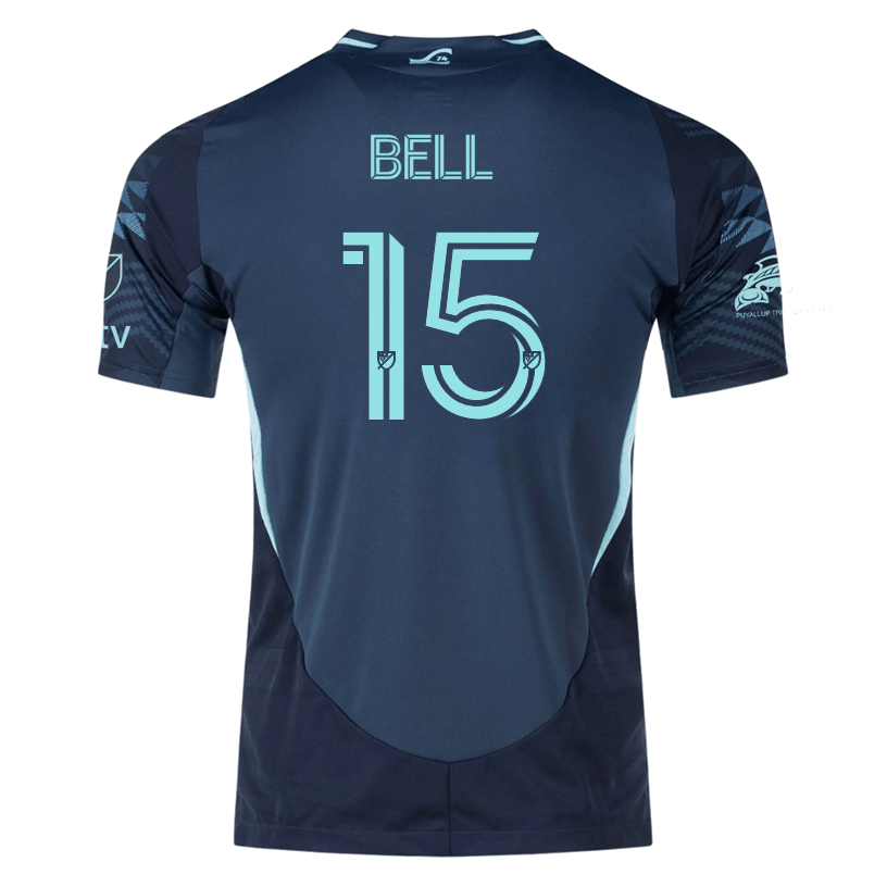 adidas J. Bell Seattle Sounders Authentic Away Jersey 25/26 w/ MLS Patches &amp; Sponsor (Aura Ink) | SoccerWearhouse