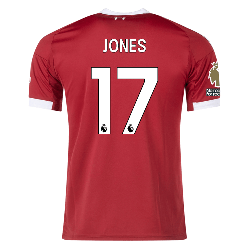 adidas Jones Men's Liverpool Home Jersey 25/26 w/ NRFR + EPL Champions Patch (Strawberry Red) | SoccerWearhouse