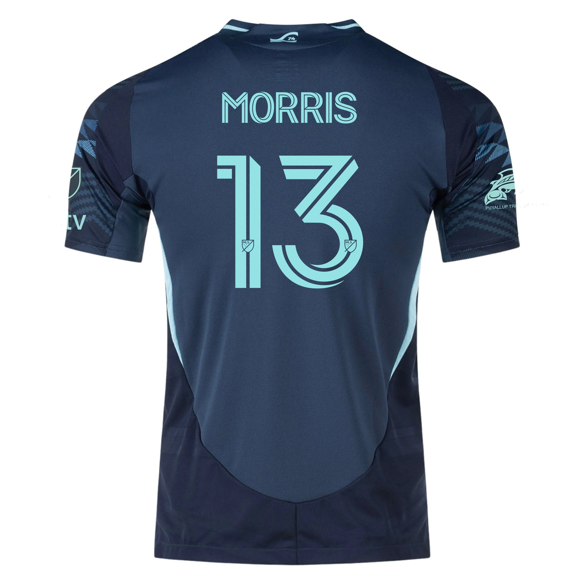 adidas Jordan Morris Seattle Sounders Authentic Away Jersey 25/26 w/ MLS Patches &amp; Sponsor (Aura Ink) | SoccerWearhouse