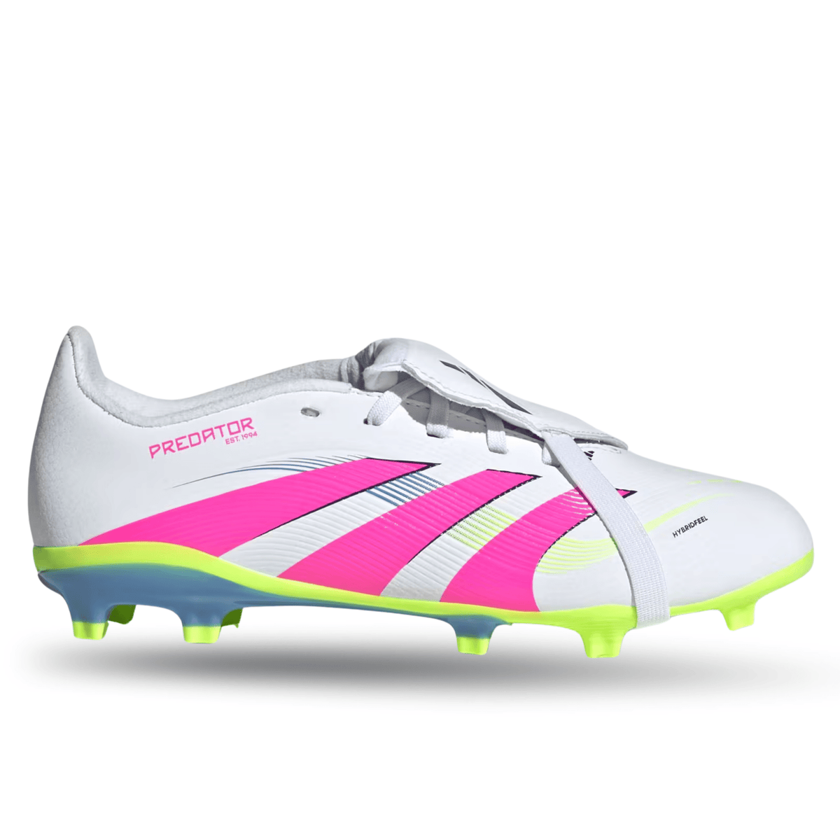 adidas Jr. Youth Predator League Fold Tongue FT FG Soccer Cleats (White/Lucid Lemon/Lucid Pink) | SoccerWearhouse