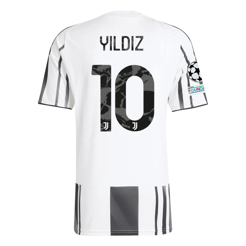 adidas Juventus Yildiz Home Jersey w/ Champions League Patches 25/26 (White/Black/Pink) | SoccerWearhouse