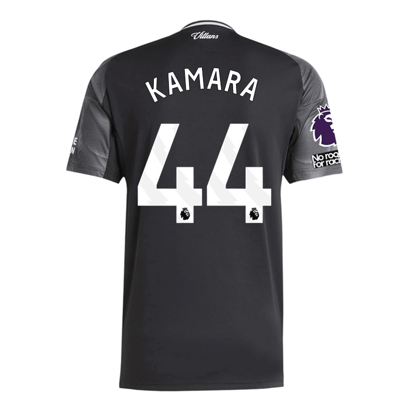 adidas Kamara Men's Aston Villa 25/26 Away Jersey w/ EPL + NRFR Patches (Black/Global Blue) | SoccerWearhouse