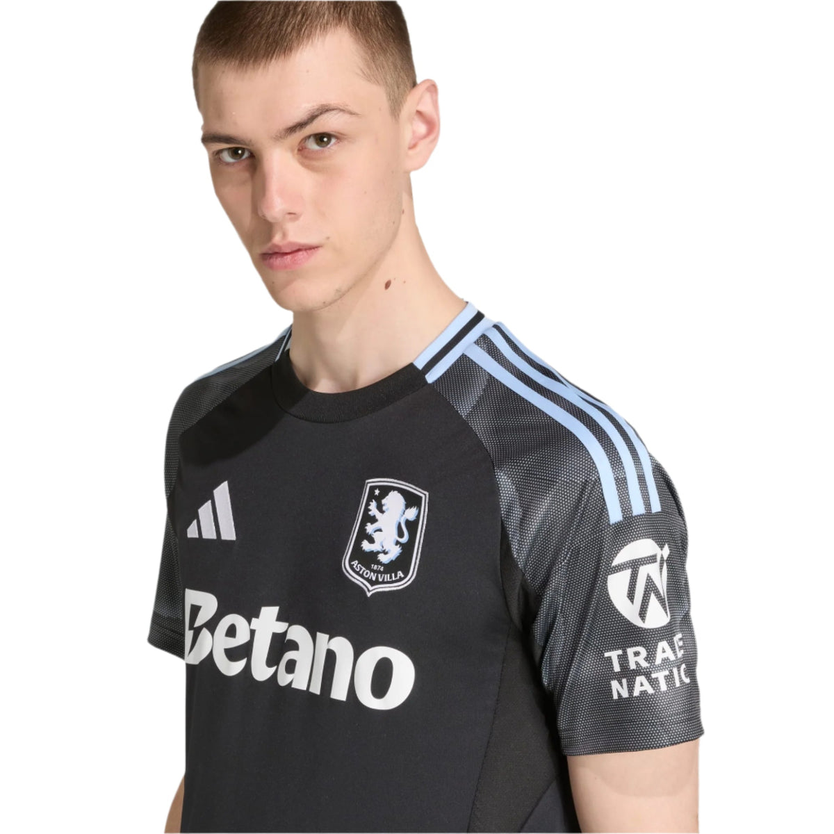 adidas Kamara Men's Aston Villa 25/26 Away Jersey w/ EPL + NRFR Patches (Black/Global Blue) | SoccerWearhouse