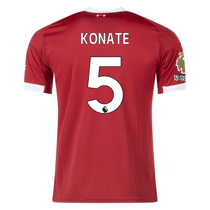 adidas Konate Men's Liverpool Home Jersey 25/26 w/ NRFR + EPL Champions Patch (Strawberry Red) | SoccerWearhouse