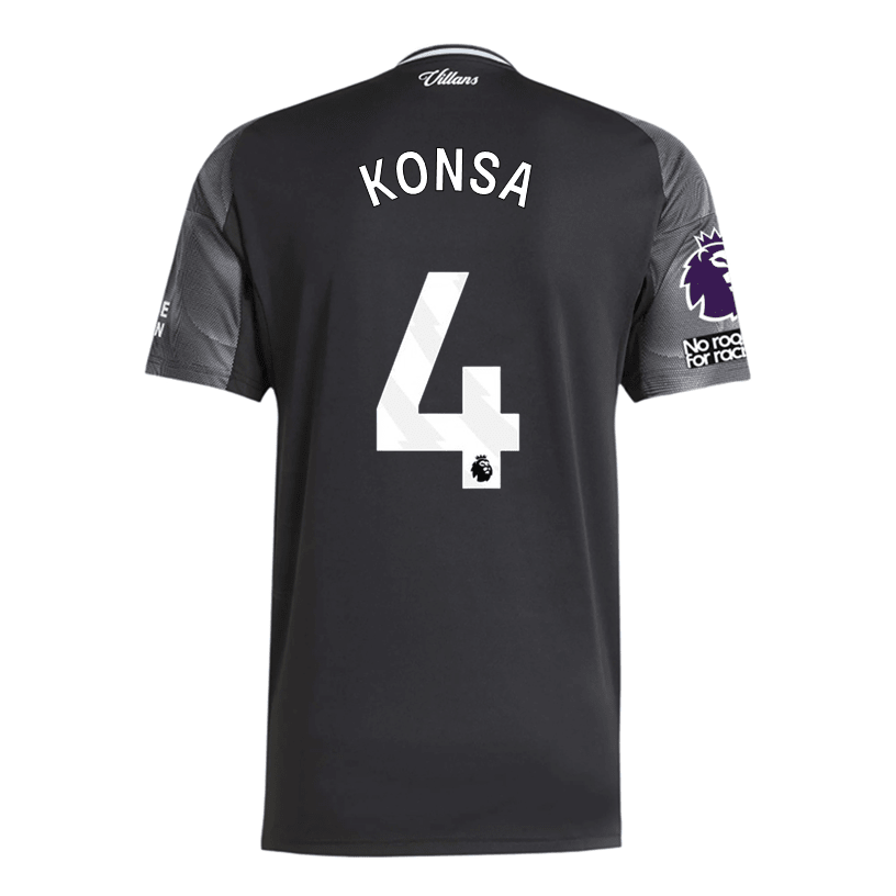adidas Konsa Men's Aston Villa 25/26 Away Jersey w/ EPL + NRFR Patches (Black/Global Blue) | SoccerWearhouse