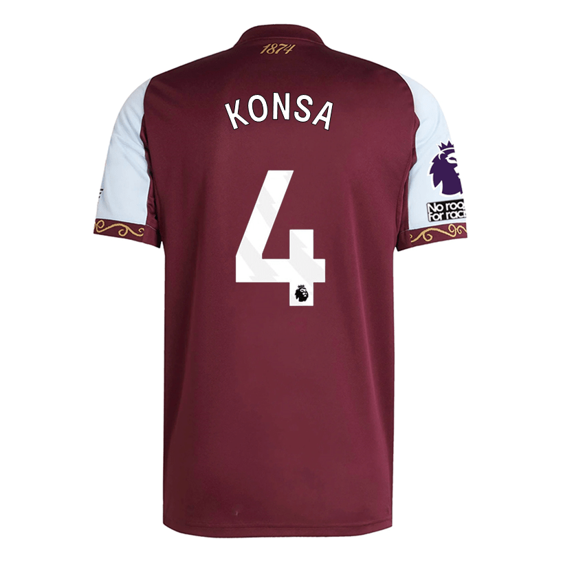 adidas konsa Men's Aston Villa Home Jersey 25/26 w/ NRFR + EPL Patches (Maroon/Blue) | SoccerWearhouse