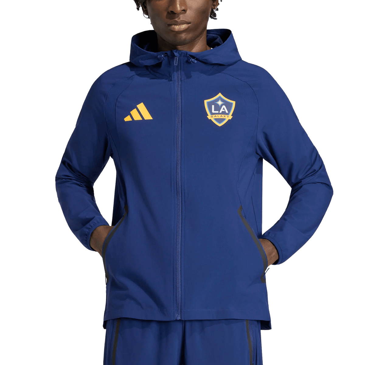 adidas LA Galaxy Travel Full Zip Windbreaker Jacket 25/26 (Dark Blue/Gold) | SoccerWearhouse