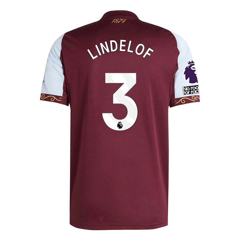 adidas Lindelof Men's Aston Villa Home Jersey 25/26 w/ NRFR + EPL Patches (Maroon/Blue) | SoccerWearhouse