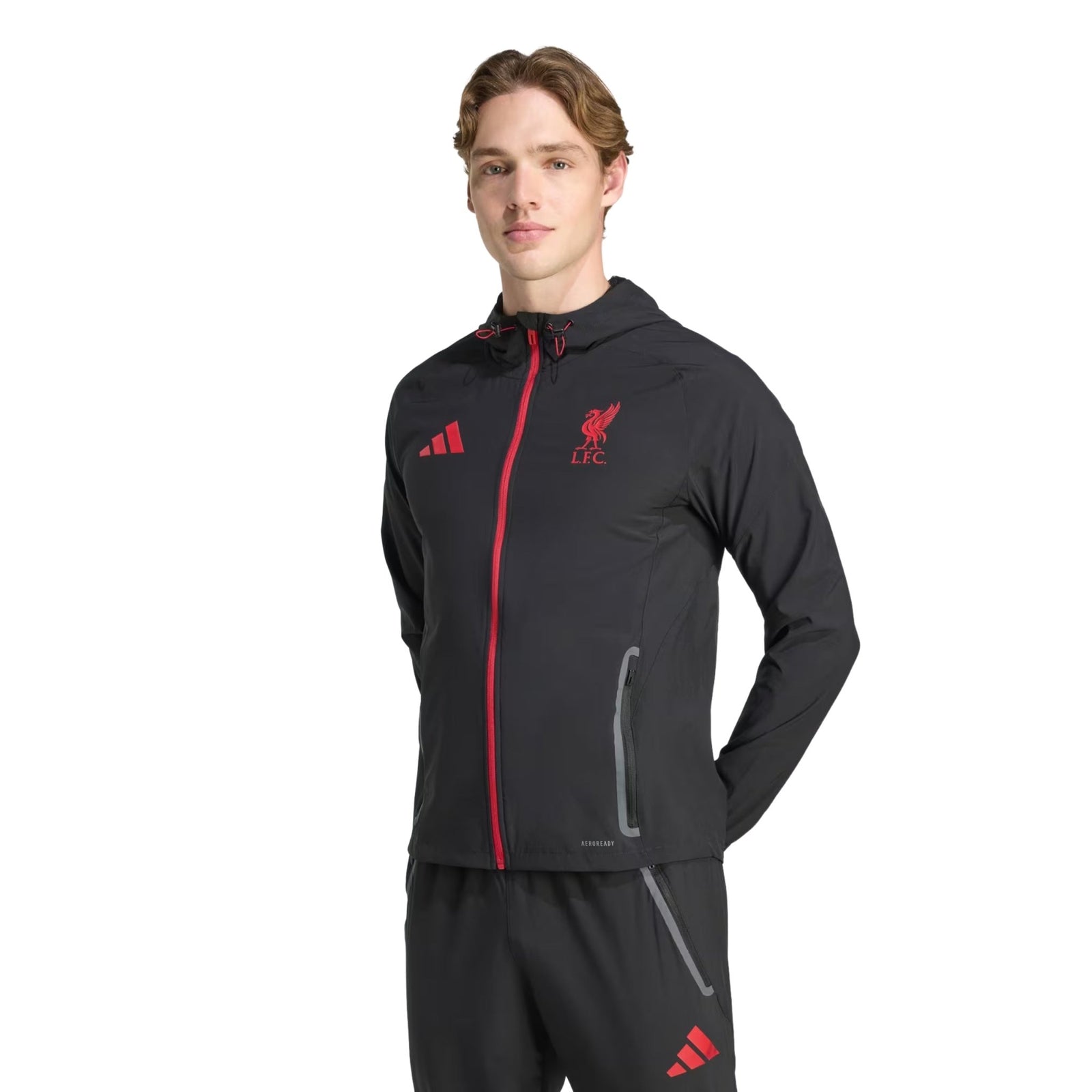 adidas Liverpool FC 25/26 VIS Tech Travel Jacket (Black/Red) | SoccerWearhouse