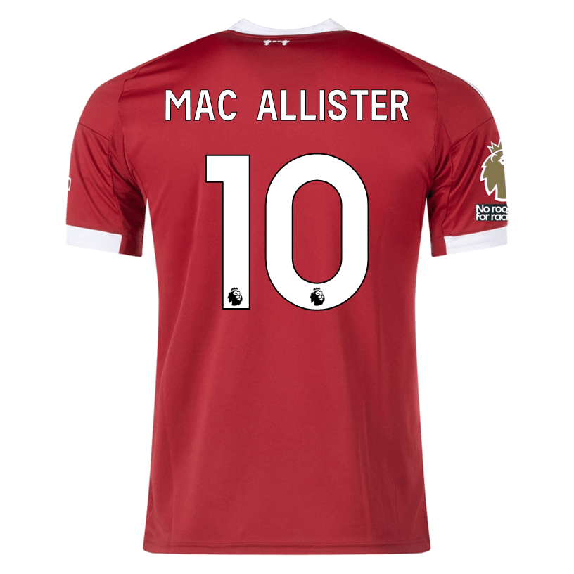 adidas Mac Allister Men's Liverpool Home Jersey 25/26 w/ NRFR + EPL Champions Patch (Strawberry Red) | SoccerWearhouse