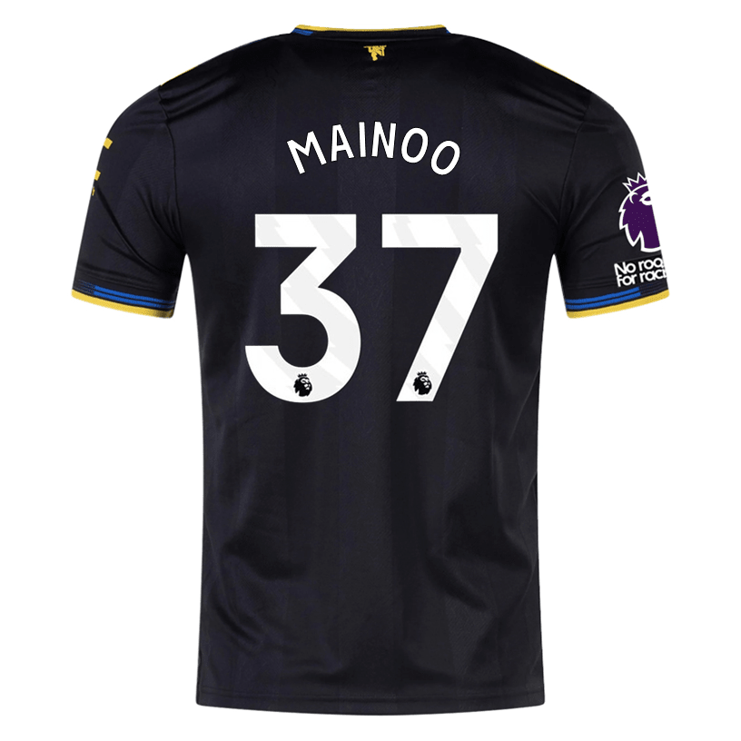 adidas Mainoo Men's Manchester United Authentic Third Jersey 25/26 w/ NRFR + EPL Patches (Black) | SoccerWearhouse