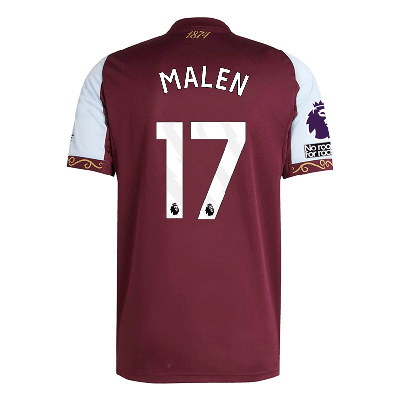 adidas Malen Men's Aston Villa Home Jersey 25/26 w/ NRFR + EPL Patches (Maroon/Blue) | SoccerWearhouse