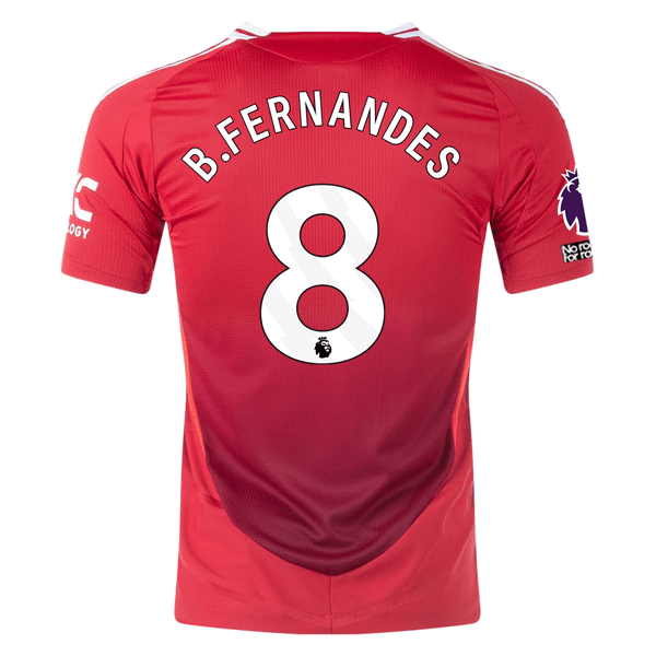adidas Manchester United Authentic Bruno Ferandes Home Jersey w/ EPL + No Room For Racism Patches 24/25 (MUFC Red/Bright Red) | SoccerWearhouse