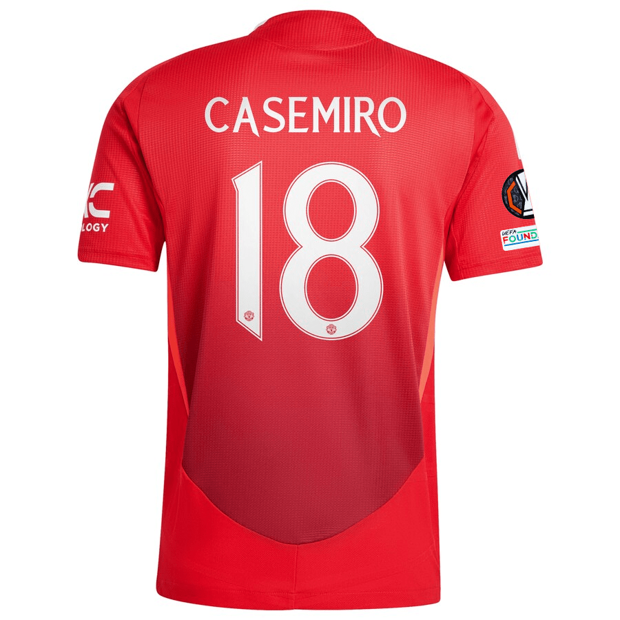 adidas Manchester United Authentic Casemiro Home Jersey w/ Europa League Patches 24/25 (MUFC Red/Bright Red) | SoccerWearhouse