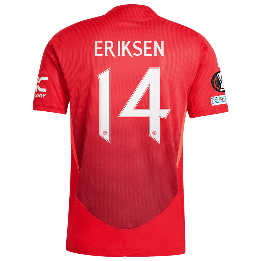 adidas Manchester United Authentic Christian Eriksen Home Jersey w/ Europa League Patches 24/25 (MUFC Red/Bright Red) | SoccerWearhouse