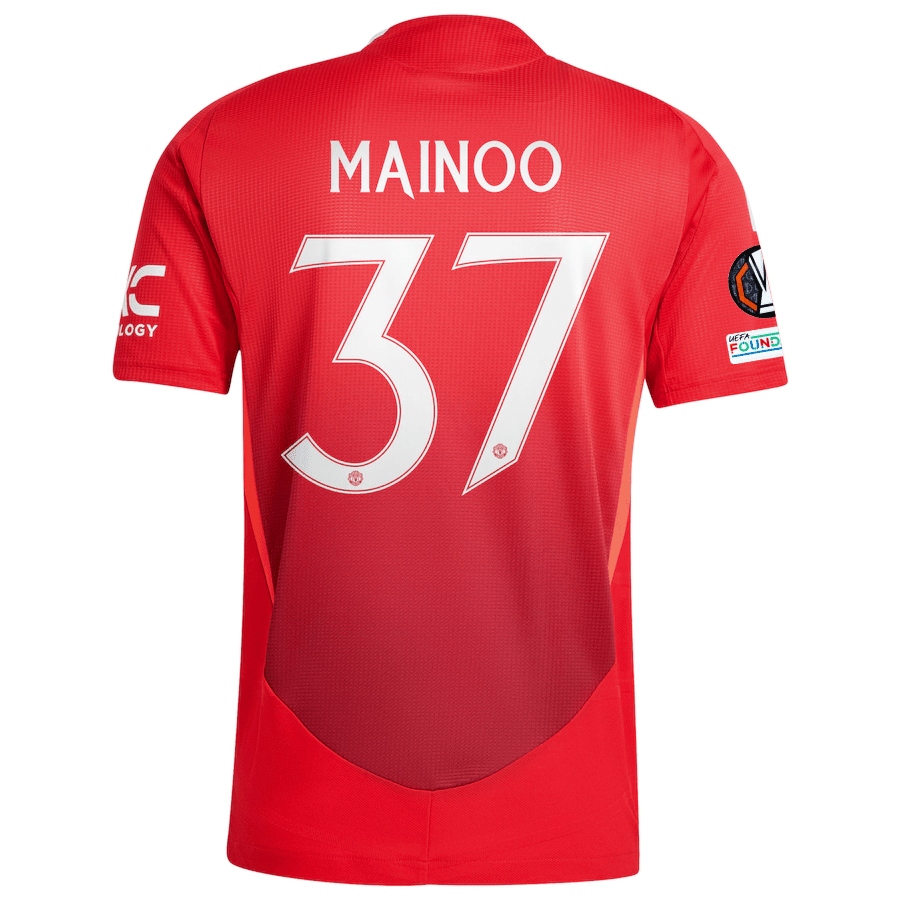 adidas Manchester United Authentic Kobbie Mainoo Home Jersey w/ Europa League Patches 24/25 (MUFC Red/Bright Red) | SoccerWearhouse