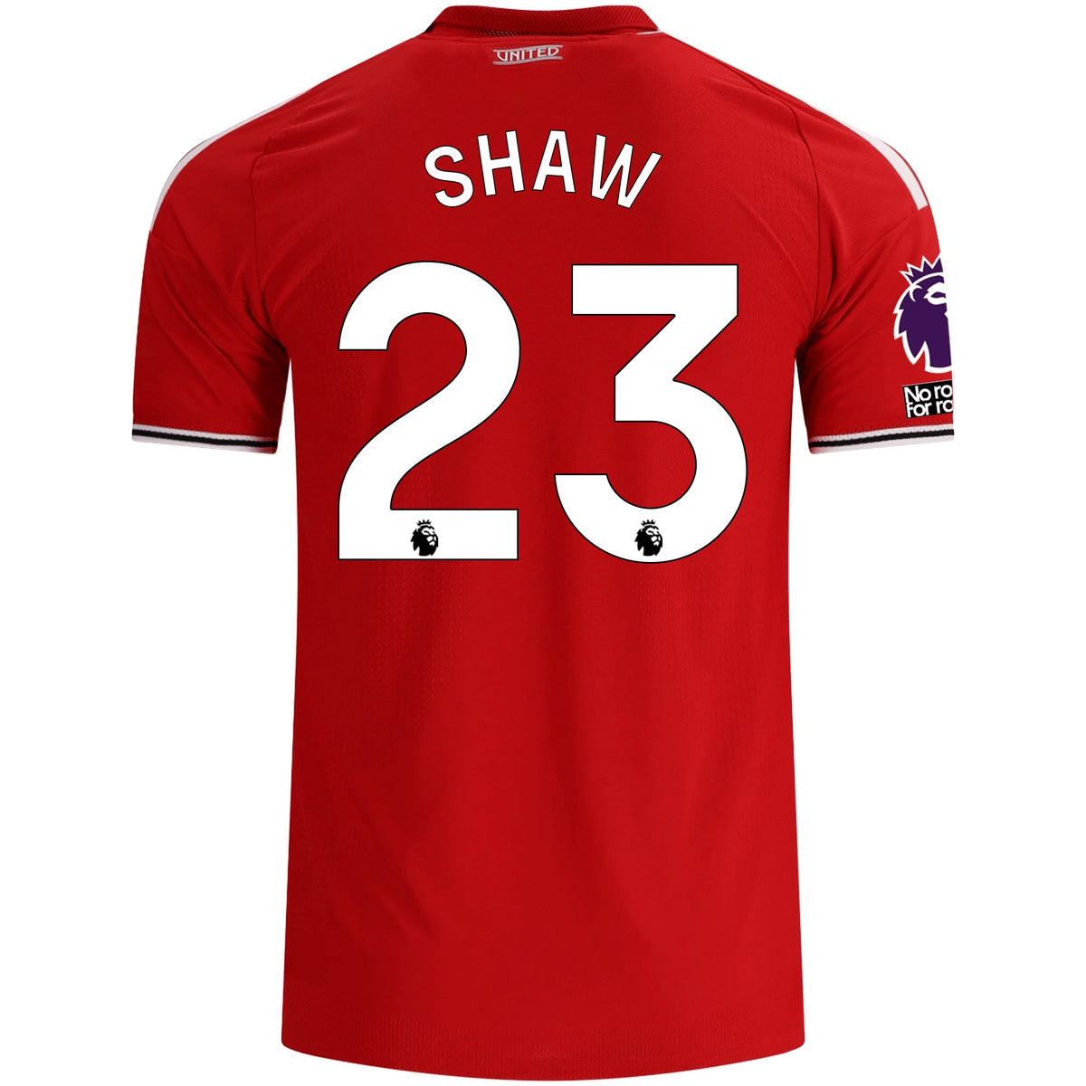adidas Manchester United Authentic Luke Shaw Home Jersey w/ EPL + No Room For Racism Patches 26/27 (Red) | SoccerWearhouse