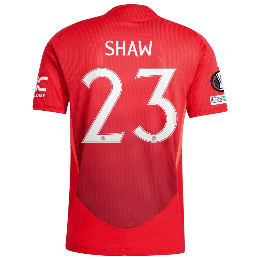 adidas Manchester United Authentic Luke Shaw Home Jersey w/ Europa League Patches 24/25 (MUFC Red/Bright Red) | SoccerWearhouse