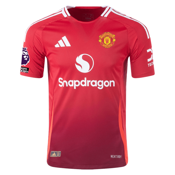 adidas Manchester United Authentic Matthijs De Ligt Home Jersey w/ EPL + No Room For Racism Patches 24/25 (MUFC Red/Bright Red) | SoccerWearhouse
