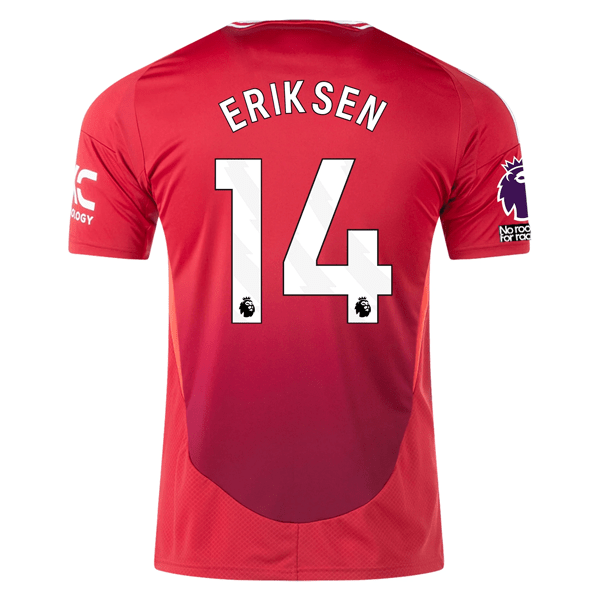 adidas Manchester United Christian Eriksen Home Jersey w/ EPL + No Room For Racism 24/25 (MUFC Red) | SoccerWearhouse
