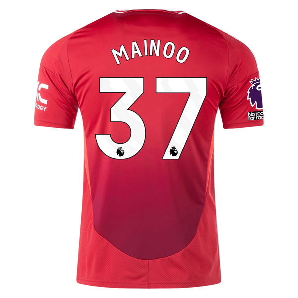 adidas Manchester United Kobbie Mainoo Home Jersey w/ EPL + No Room For Racism 24/25 (MUFC Red) | SoccerWearhouse