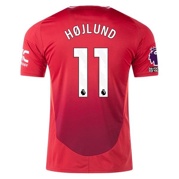 adidas Manchester United Rasmus Højlund Home Jersey w/ EPL + No Room For Racism 24/25 (MUFC Red) | SoccerWearhouse
