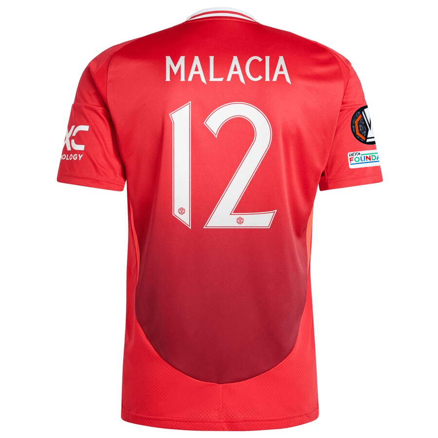 adidas Manchester United Tyrell Malacia Home Jersey w/ Europa League Patches 24/25 (MUFC Red) | SoccerWearhouse