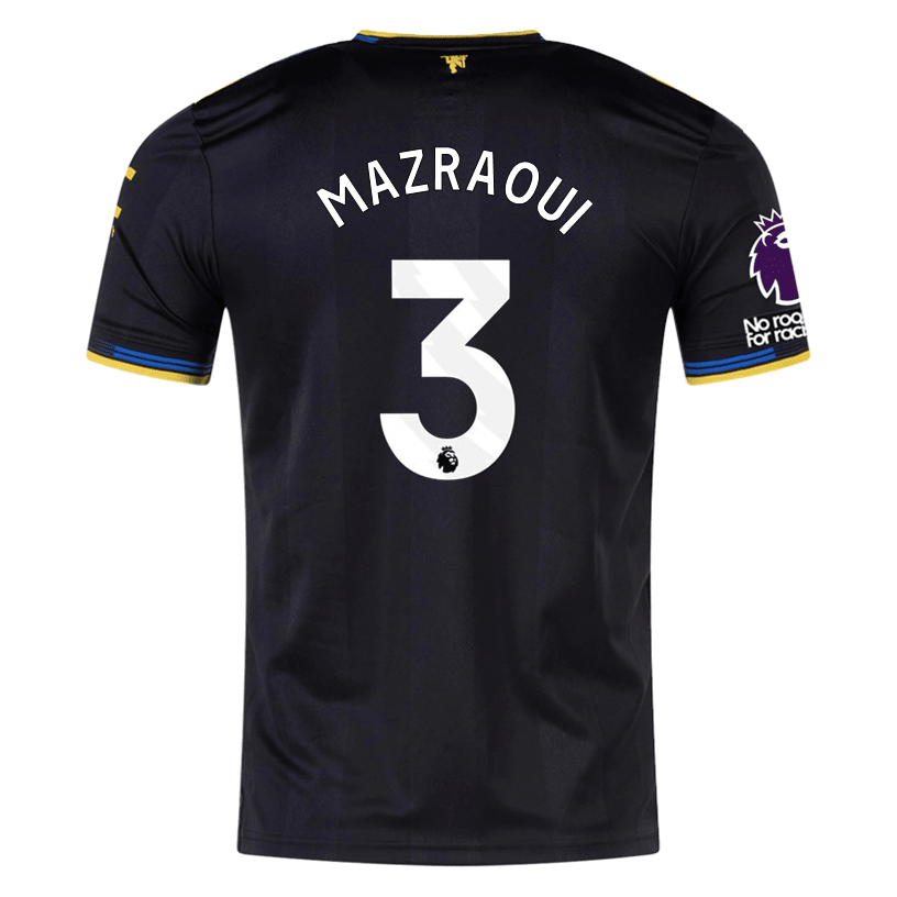 adidas Mazraoui Men's Manchester United Authentic Third Jersey 25/26 w/ NRFR + EPL Patches (Black) | SoccerWearhouse