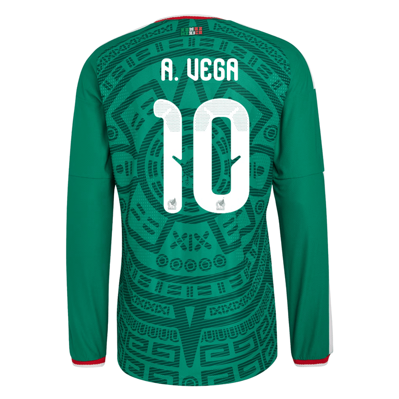 adidas Men's A. Vega Mexico Long - Sleeve Authentic Home Jersey 2026 (Bold Green) | SoccerWearhouse