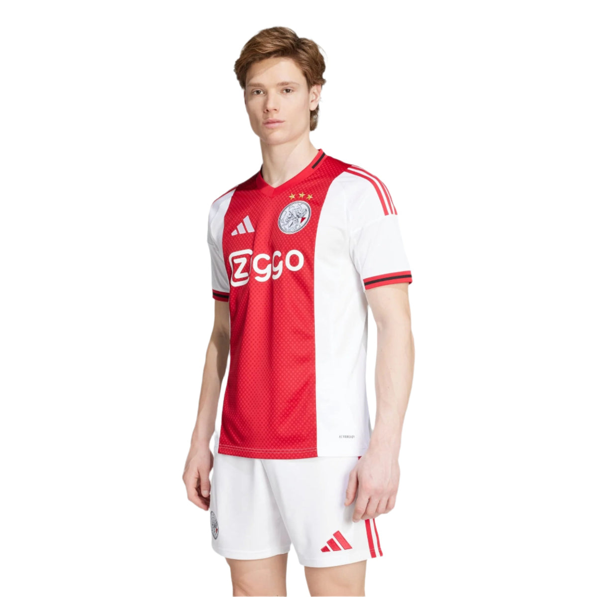 adidas Men's Ajax Home Jersey w/ Champions League Patches 25/26 (Red/White) | SoccerWearhouse