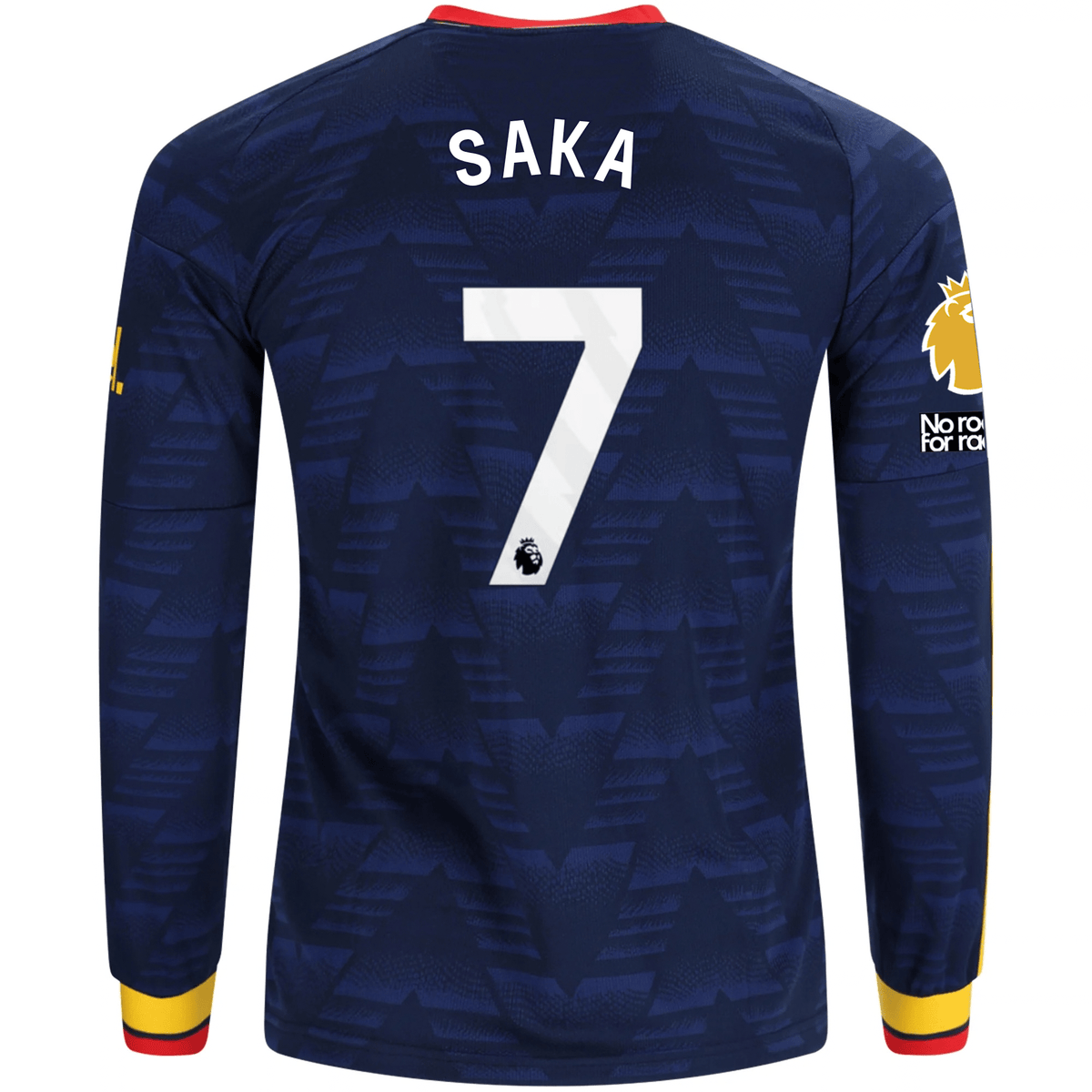 adidas Mens Arsenal Bukayo Saka Long Sleeve Away Jersey w/ EPL + No Room For Racism Patches 26/27 (Navy/Yelllow) | SoccerWearhouse