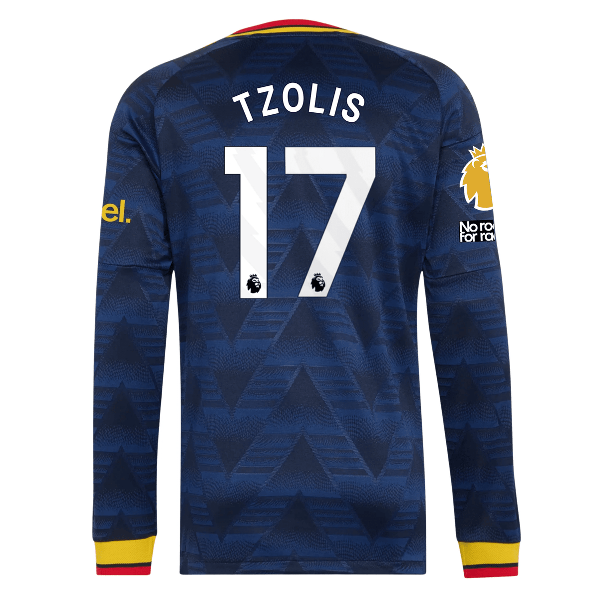 adidas Mens Arsenal Christos Tzolis Long Sleeve Authentic Away Jersey w/ EPL + No Room For Racism Patches 26/27 (Navy) | SoccerWearhouse