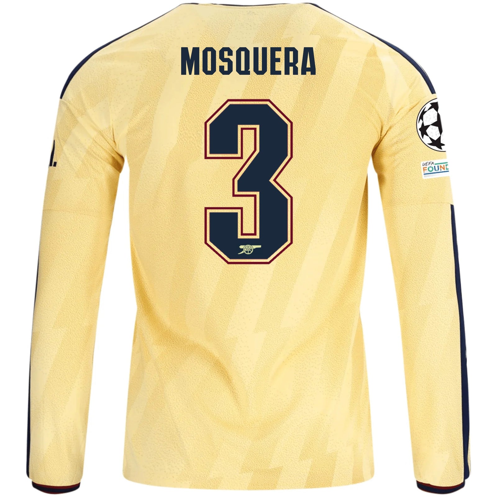 adidas Mens Arsenal Cristhian Mosquera Long Sleeve Third Jersey w/ Champions League Patches 26/27 (Yellow) | SoccerWearhouse